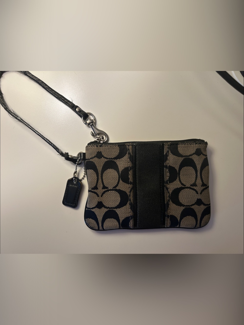 Coach Signature Canvas Wristlet in Black and grey